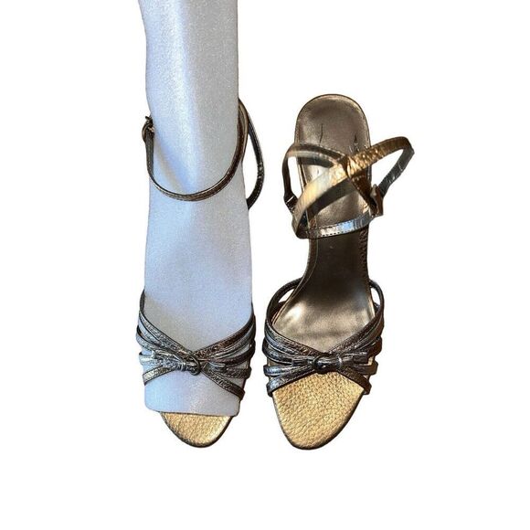 Bandolino -Lala- Bronze Open Toe Leather Pumps With Ankle Steps Women’s Size 10 - Picture 3 of 15